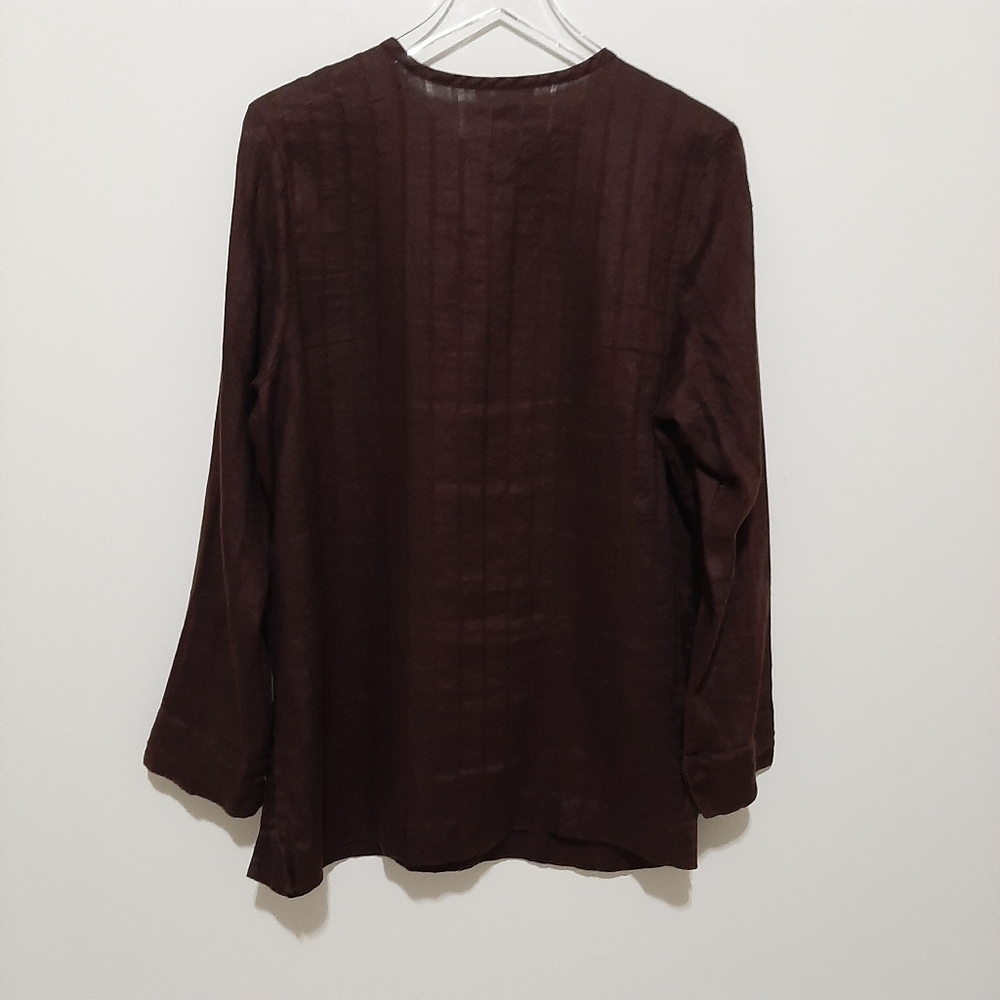 Alexandra Bartlett Chocolate Brown Linen Button Front Size 1X - Picture 3 of 8